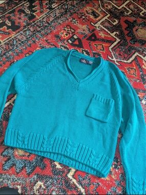 Banana Republic Teal V-Neck Knit Sweater